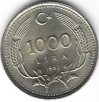 Zdjęcie oferty: Turcja 1000 lira 1991