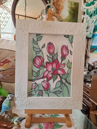 Zdjęcie oferty: Magnolie jedwab malowany rama 29,5x38 Viola Sado R