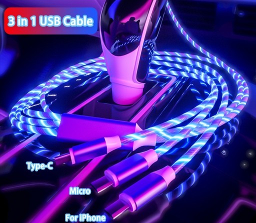 Zdjęcie oferty: Przewód, kabel USB do ładowania LED 3w1 - 1,2 m