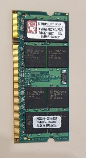 Zdjęcie oferty: Pamięć RAM SO-DIMM Kingston 1x2GB KVR667D2SO/2GR