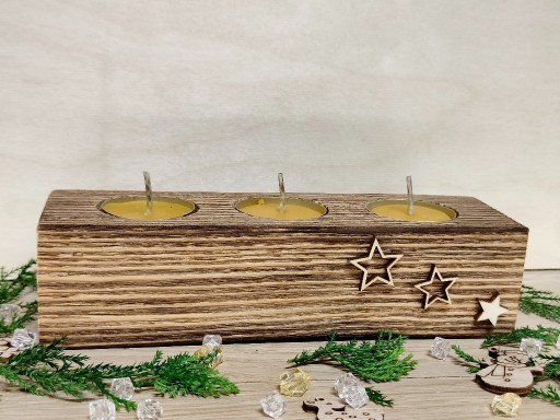 Zdjęcie oferty:  Świecznik drewniany listwa na 3 otwory TEALIGHT