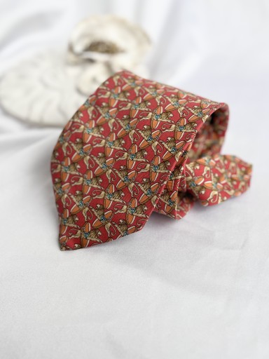 Zdjęcie oferty: Jedwabny krawat czerwony w lwy wzór BrooksBrothers