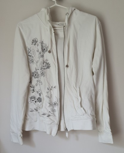 Zdjęcie oferty: bluza rozpinana biała kaptur kwiaty kwiatki 42/XL