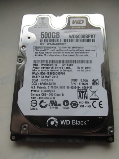 Zdjęcie oferty: HDD WD 500 GB WD5000BPKT