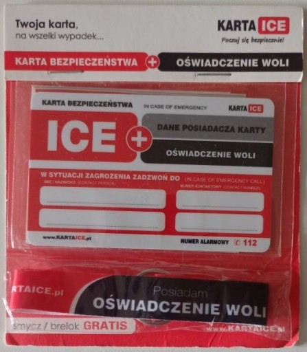 Zdjęcie oferty: Karta ICE+ Oświadczeniem Woli+ zestaw informacyjny