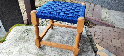 Zdjęcie oferty: Podnóżek z plecionej liny tkany niebieski 30x30x30