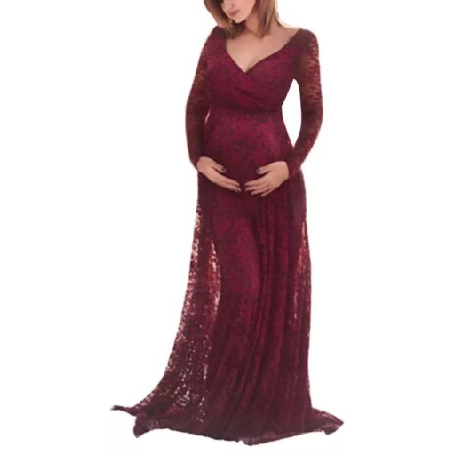 Zdjęcie oferty: Sukienka do sesji ciążowej bordowa koronkowa L