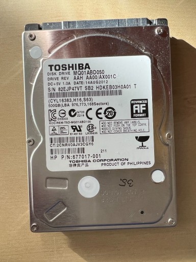 Zdjęcie oferty: TOSHIBA 500GB HDD 2,5 MQ01ABD050 NR 35