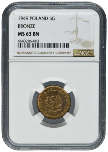 Zdjęcie oferty: 5 groszy 1949  NGC MS 63 BN