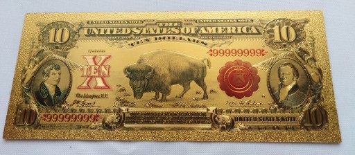 Zdjęcie oferty: Banknot pozłacany 24k 10 $  BIZON USA z 1901 roku 