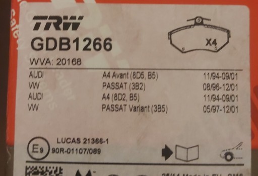 Zdjęcie oferty: Klocki hamulcowe TRW GDB1266 Audi VW