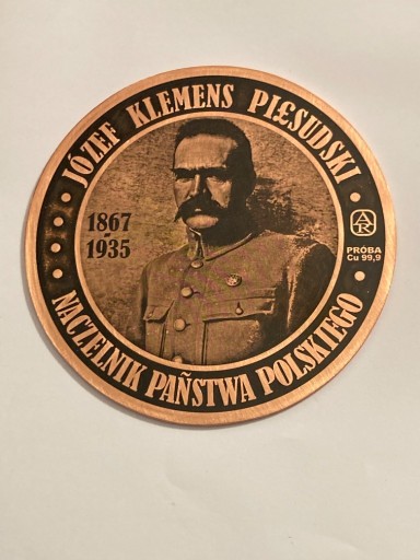 Zdjęcie oferty: Piłsudski. Moneta miedziana fi 100 mm. Gyges