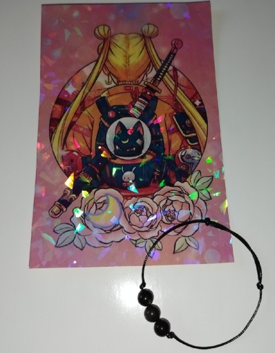 Zdjęcie oferty: Bransoletka obsydian + duża naklejka Sailor Moon