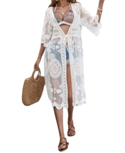 Zdjęcie oferty: Pareo narzutka kimono midi na strój kąpielowy plaża koronka oversize