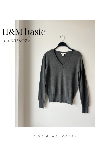 Zdjęcie oferty: Ciemnoszary sweterek w serek H&M Basic XS/34