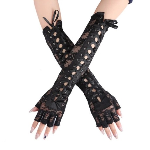 Zdjęcie oferty: Rękawiczki koronkowe sznurowane długie czarne goth