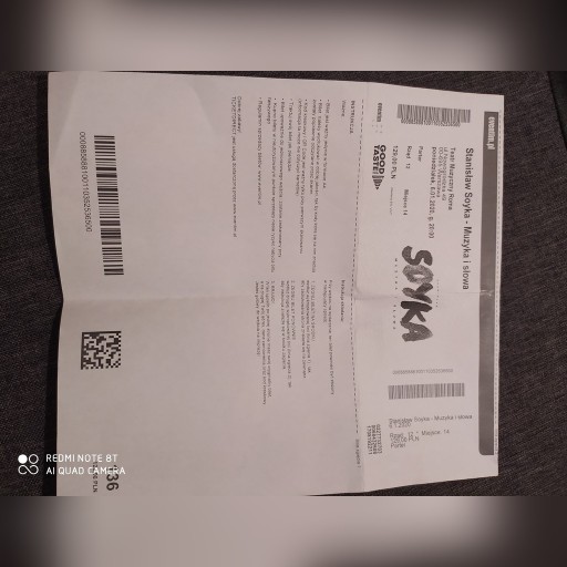 Zdjęcie oferty: bilet na koncert St.Soyki "Muzyka i słowa" 