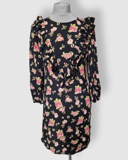 Zdjęcie oferty: Zara czarna sukienka zwiewna w różowe kwiatki XS S