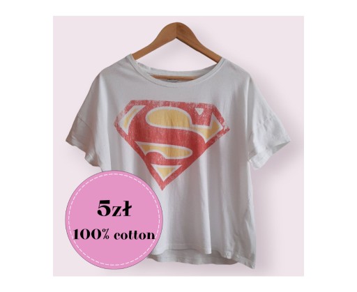 Zdjęcie oferty: Biały crop top z logo supermena, DC Comics, r. 42
