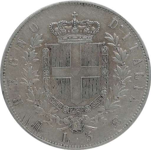 Zdjęcie oferty: Włochy 5 lire 1875, Ag KM#8.3