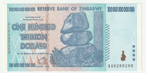 Zdjęcie oferty: Zimbabwe - 100 000 000 000 000 Dolarów UNC