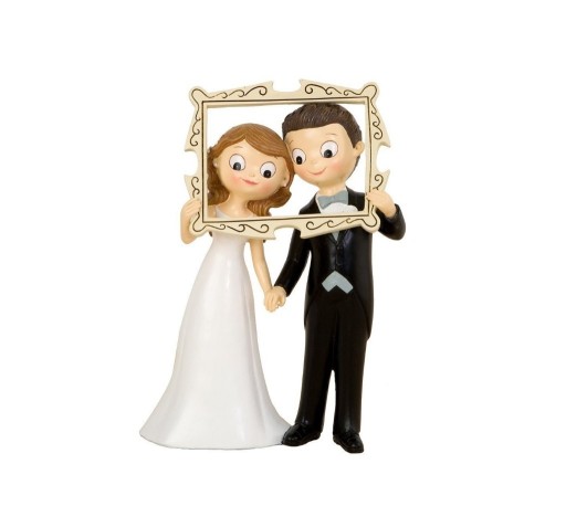 Zdjęcie oferty: Mopec Figurka na tort weselny Para Młoda z ramką