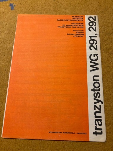 Zdjęcie oferty: Schematy Gramofon Tranzyston WG291, 292