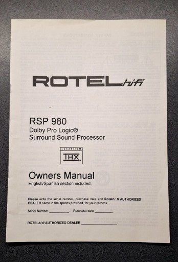 Zdjęcie oferty: Instrukcja obsługi procesor dźwięku rotel RSP 980