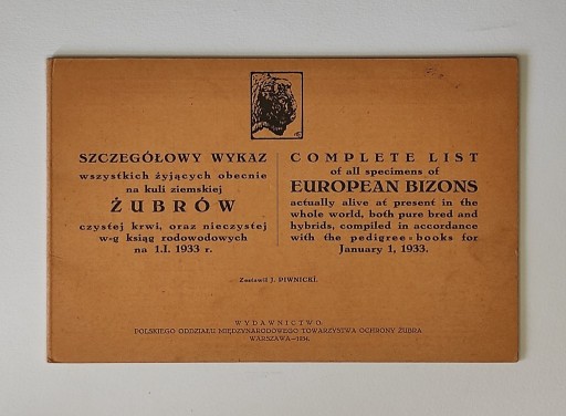 Zdjęcie oferty: Szczegółowy wykaz żyjących żubrów z 1933 roku