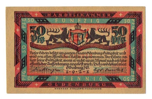 Zdjęcie oferty: Notgeld, 50 FENIGÓW 1921 / OLDENBURG