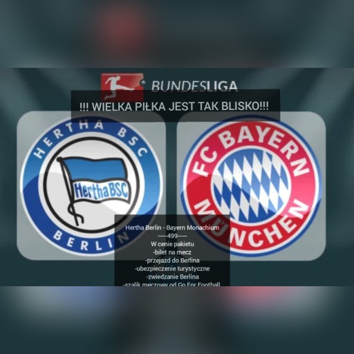 Zdjęcie oferty: Wyjazd namecz Hertha-Bayern Monachium Lewandowski 