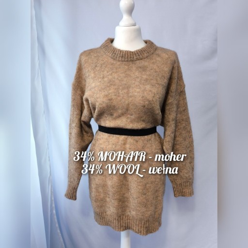 Zdjęcie oferty: Długi sweter H&M mohair blend brązowy XS 