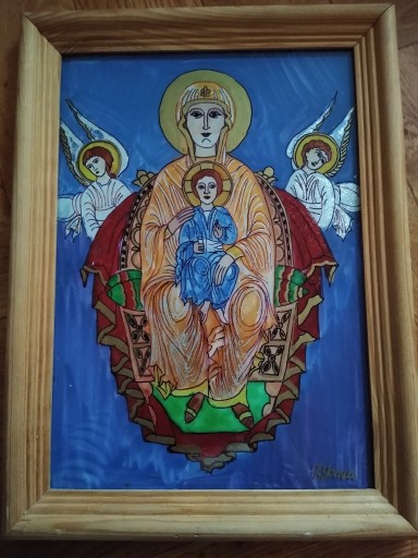 Zdjęcie oferty: Obraz na szkle Matka Boża ręcznie malowany 