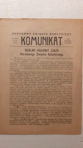 Zdjęcie oferty: Narodowy Związek Robotniczy Komunikat z 5 II 1918