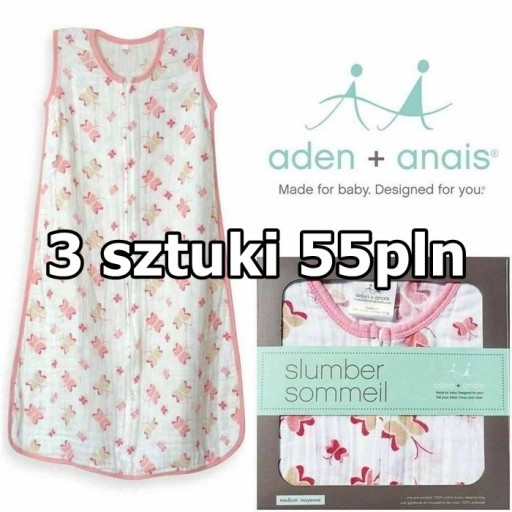 Zdjęcie oferty: 3x nowy spiworek Aden Anais wzór MOTYLKI rozmiar S