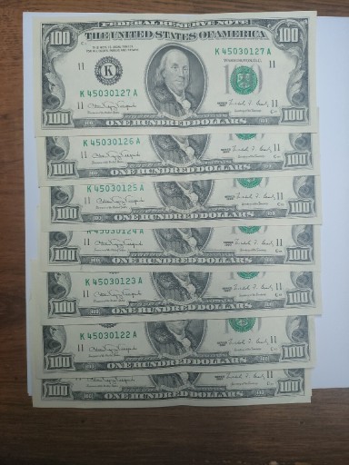 Zdjęcie oferty: Seria 11 banknotów 100 dolarów, Dallas! 1990