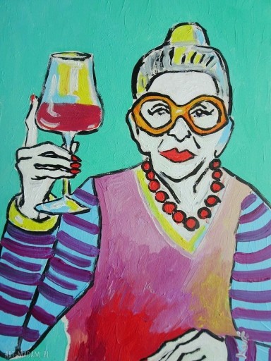 Zdjęcie oferty: obraz do salonu portret babcia z lampka wina