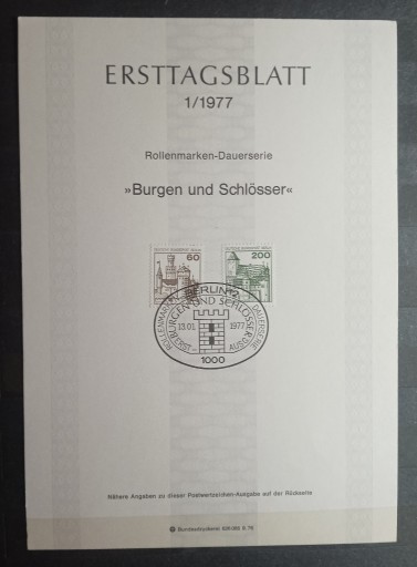 Zdjęcie oferty: BERLIN (WEST): 1977r. ETB 1 - 15. ERSTTAGSBLATT.