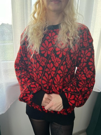 Zdjęcie oferty: Sweter czarny czerwony Zara M S L wełniany