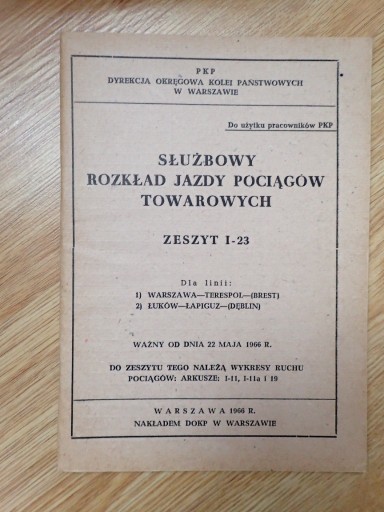 Zdjęcie oferty: Służbowy Rozkład Jazdy I-23 z 1966 Dęblin/Łuków