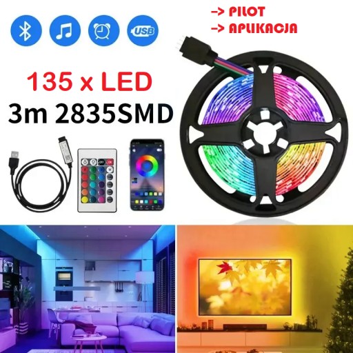 Zdjęcie oferty: Taśma LED 3m RGB Bluetooth Pilot SMD2835