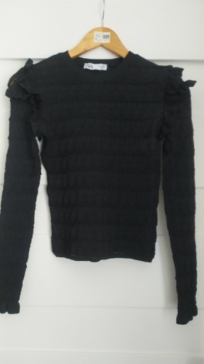 Zdjęcie oferty: ZARA ażurowy czarny sweterek falbanki 34 XS