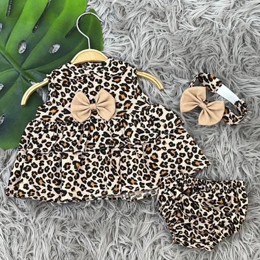 Zdjęcie oferty: Komplet letni bluzka bloomersy leopard opaska 74