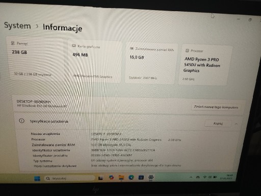 Zdjęcie oferty: HP Elitebook 835G8/AMD Ryzen 3 Pro/16GbRam/240Gbssd
