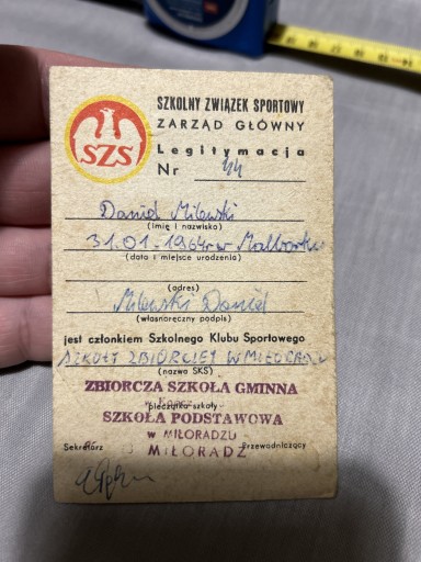 Zdjęcie oferty: SZKOLNY ZWIĄZEK SPORTOWY LEGITYMACJA MIŁORADZ 1978