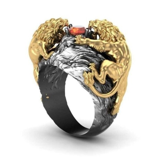 Zdjęcie oferty: Sygnet złoty 585 pierścień lew lwy z rubinem 25g