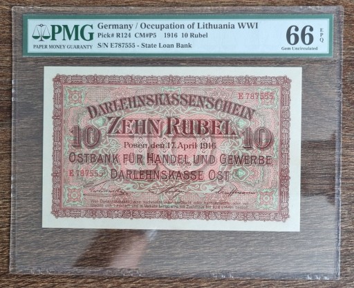 Zdjęcie oferty: 10 rubli 1916 PMG 66 EPQ Ober-Ost