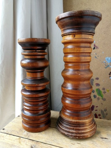 Zdjęcie oferty: 2szt. Duże świeczniki drewniane kolumnowe vintage