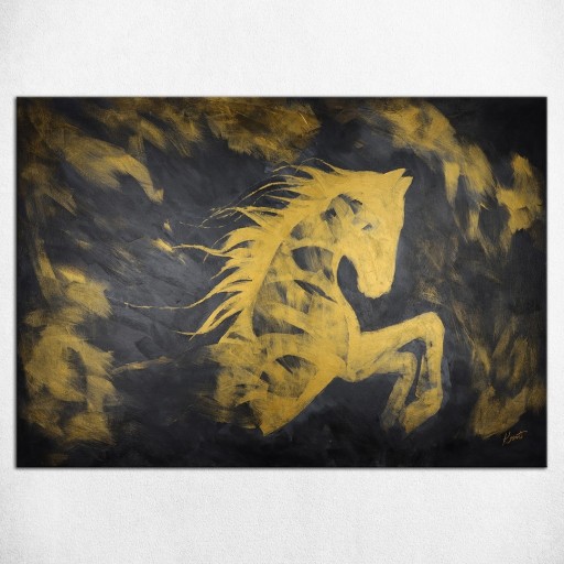 Zdjęcie oferty: Duży obraz z koniem czerń i złoto