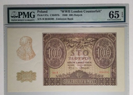 Zdjęcie oferty: 100 złotych 1940  WWII London Counterfeit